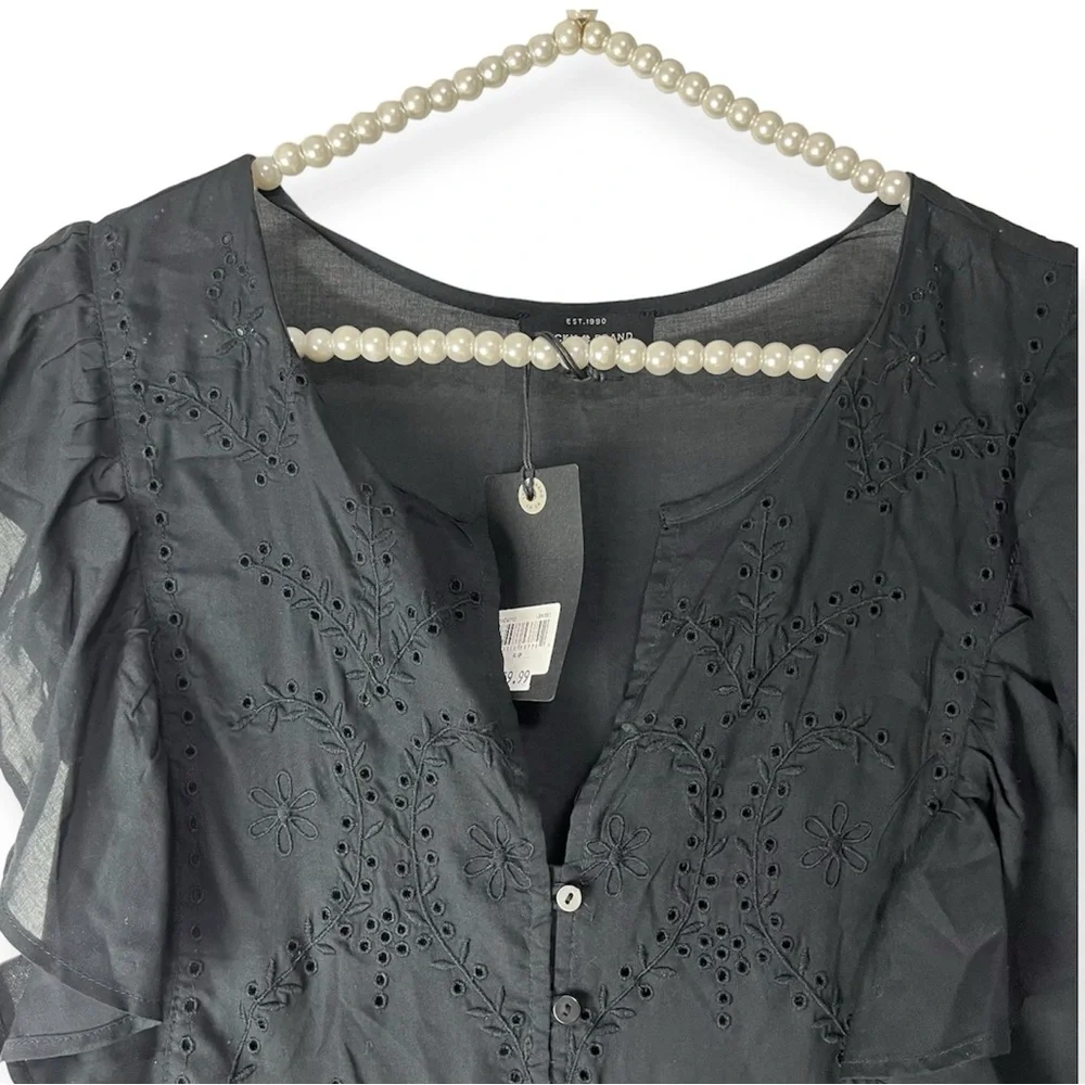 NWT Lucky Brand Isabella Embroidered Mini Black Dress Eyelet Cotton $90